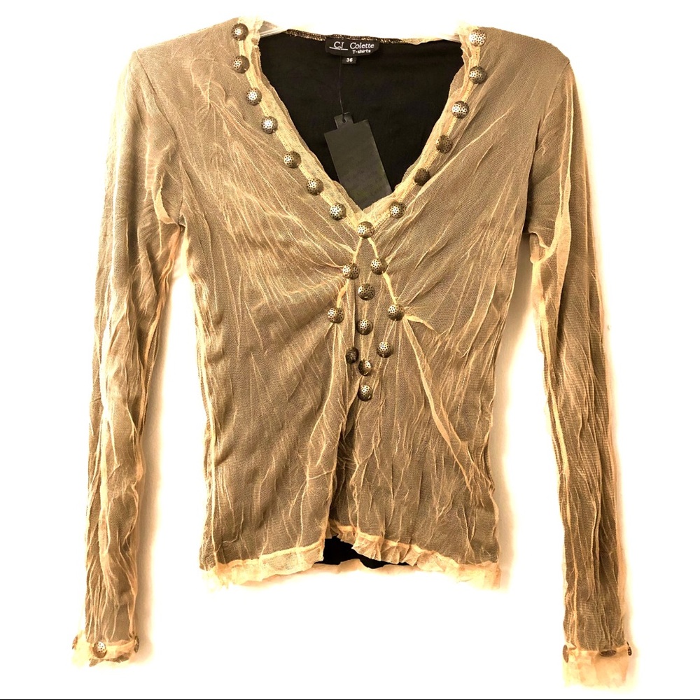 NWT! Gold Bead Embellished Blouse- Small/36